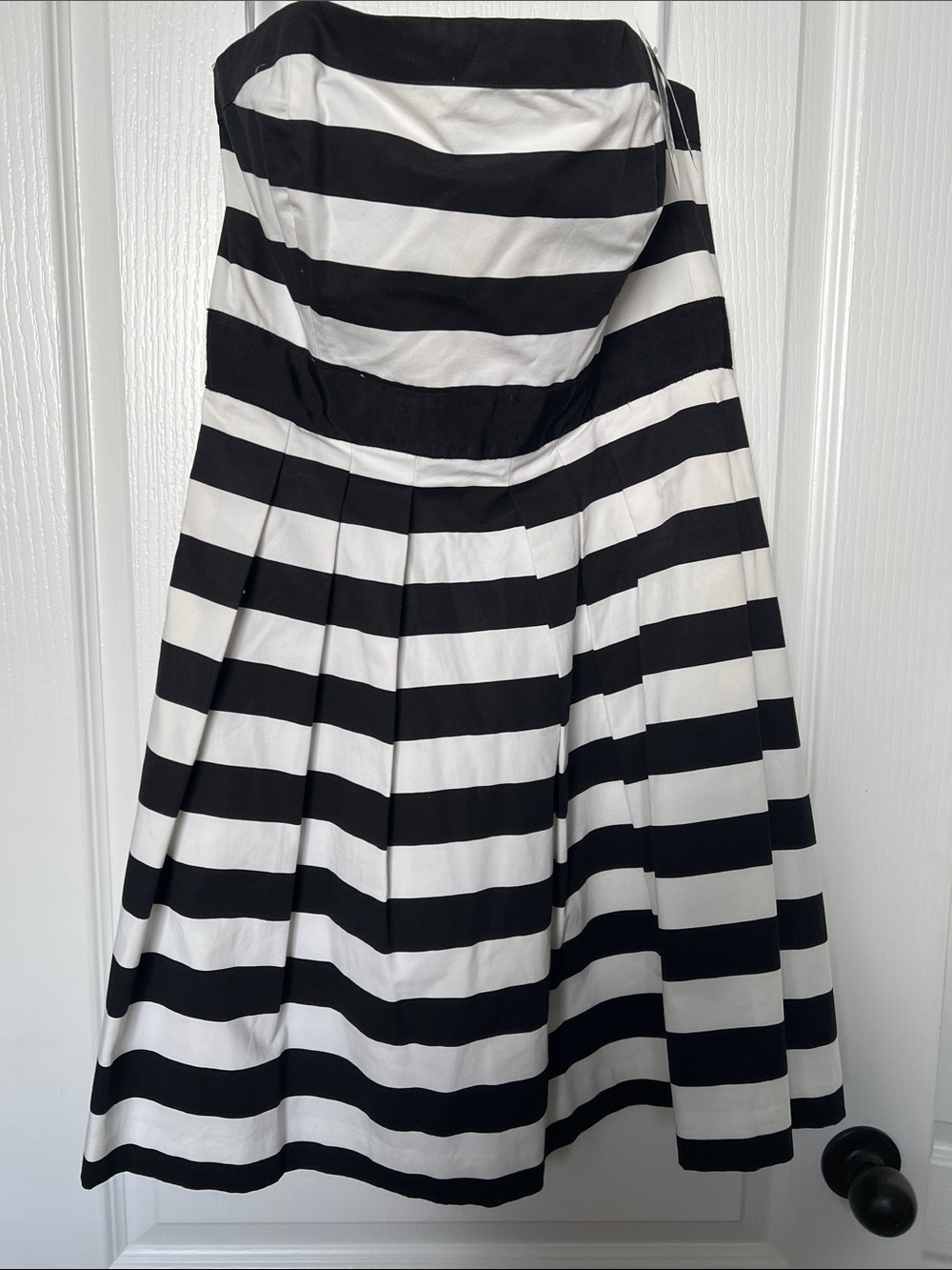White House Black Market Strapless Black and White Striped Dress
